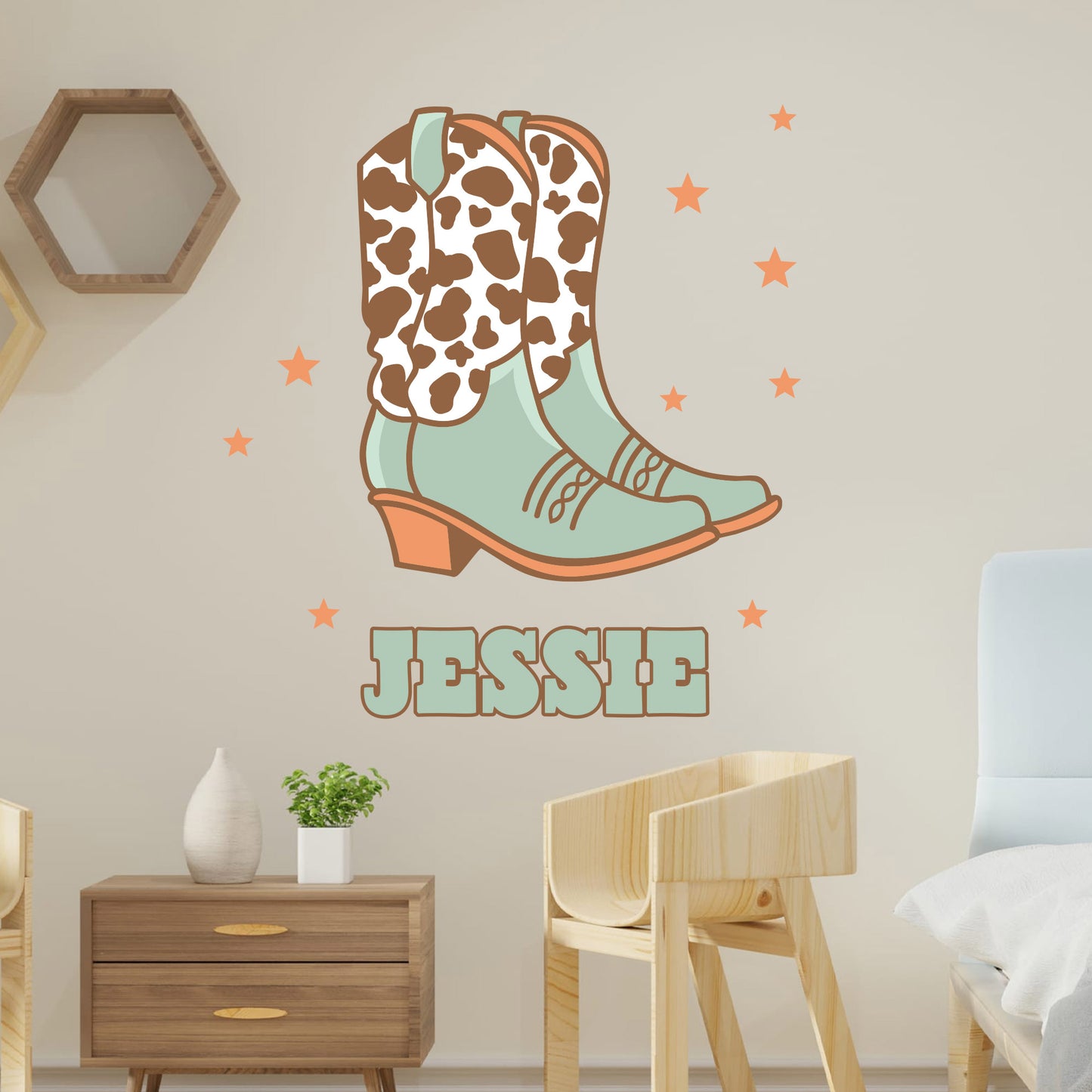 Cowgirl Wall Sticker - Blue Western Boots Personalised Wall Art