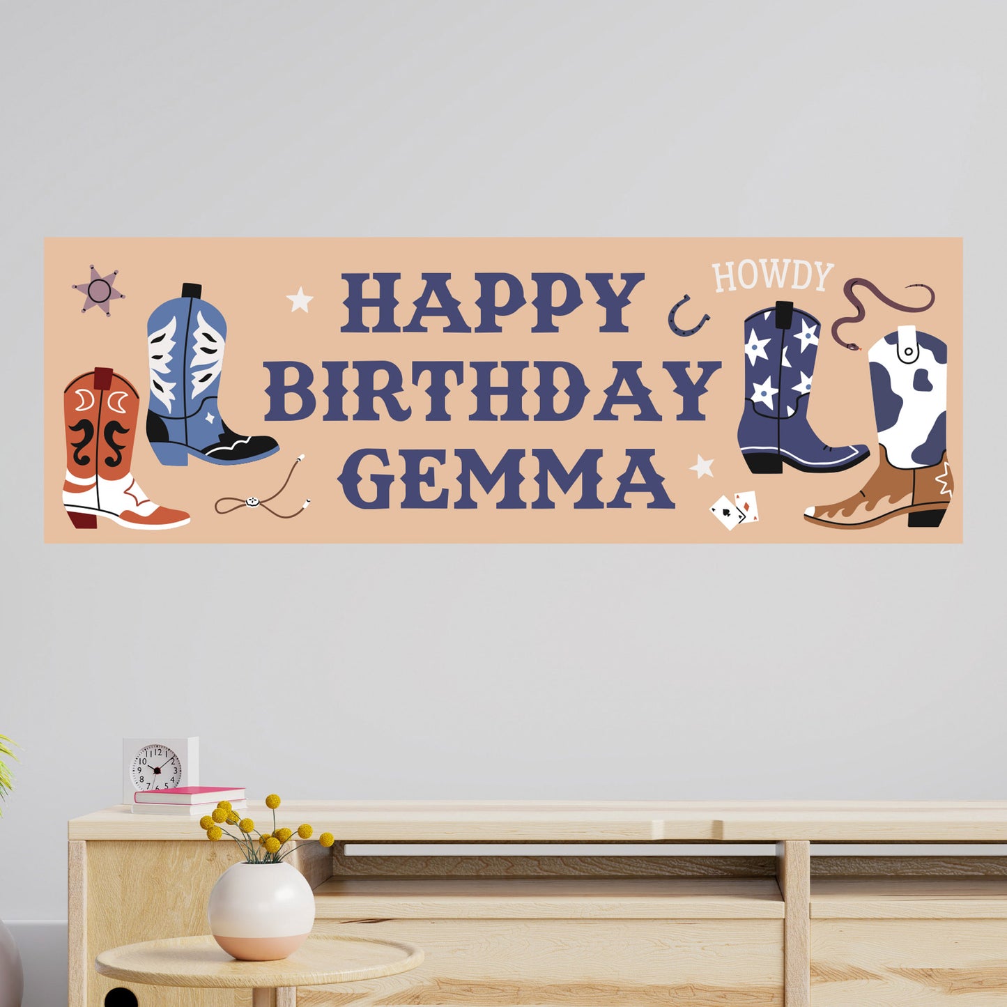 Cowgirl Birthday - Boots Personalised Name Banner Wall Sticker