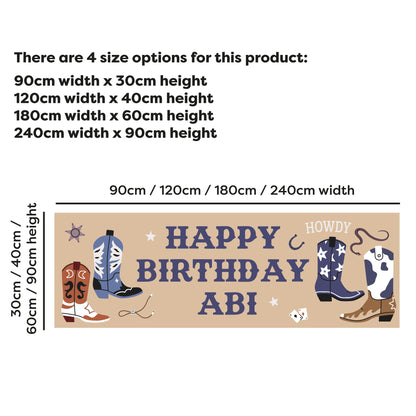 Cowgirl Birthday - Boots Personalised Name Banner Wall Sticker