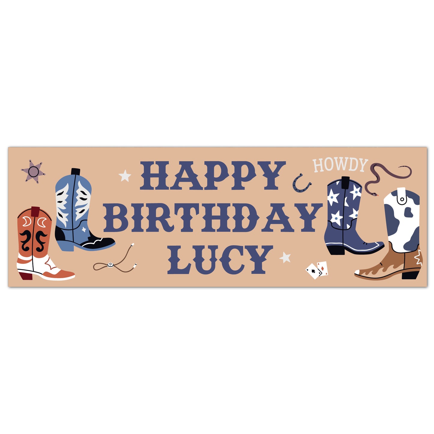 Cowgirl Birthday - Boots Personalised Name Banner Wall Sticker