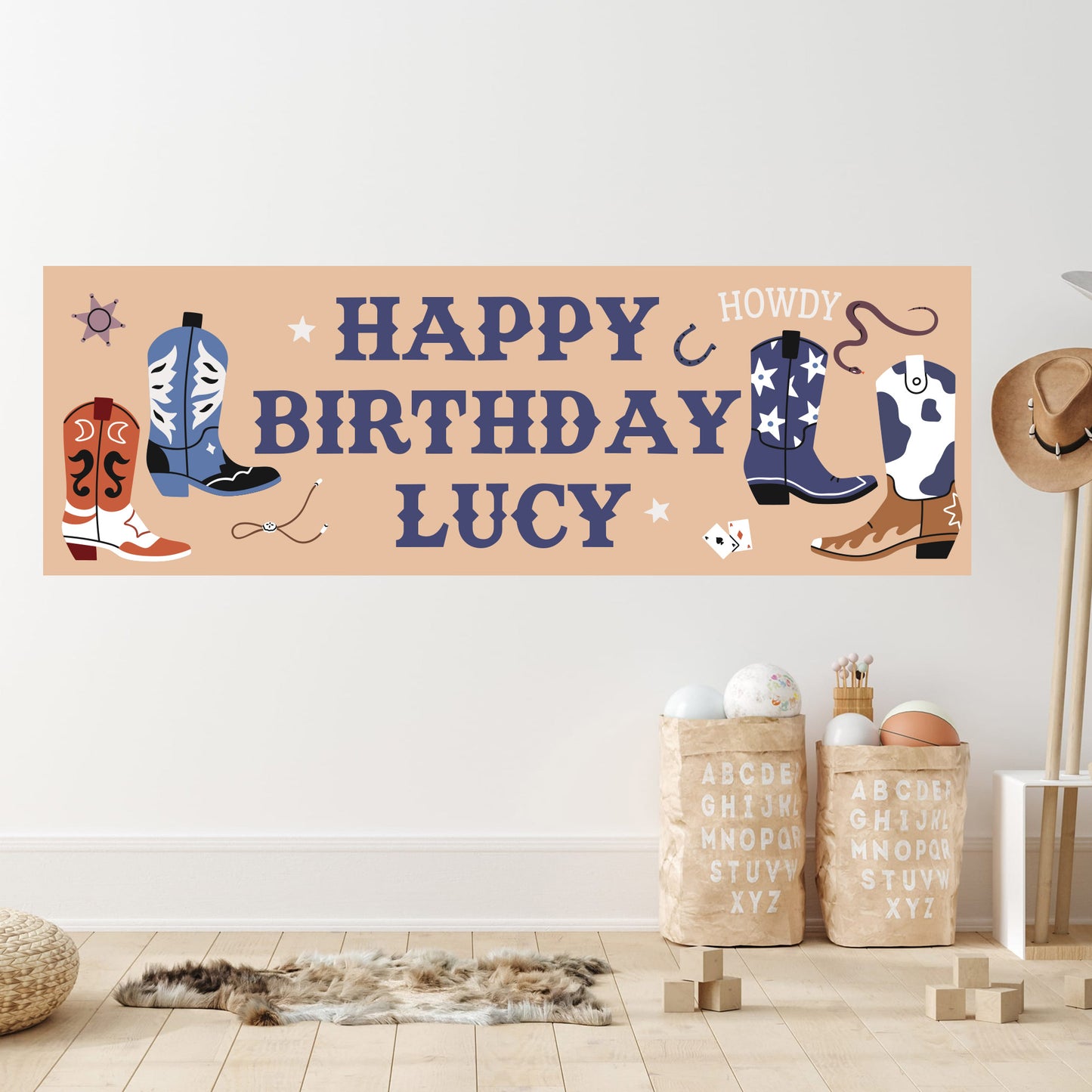 Cowgirl Birthday - Boots Personalised Name Banner Wall Sticker