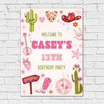 Cowgirl Birthday Sign - Green And Pink Icons Personalised Foamex Board