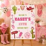 Cowgirl Birthday Sign - Green And Pink Icons Personalised Foamex Board