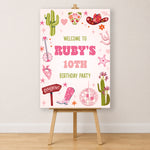 Cowgirl Birthday Sign - Green And Pink Icons Personalised Foamex Board