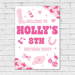 Cowgirl Birthday Sign - Pink Icons Personalised Foamex Board