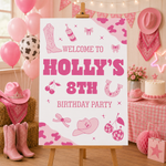 Cowgirl Birthday Sign - Pink Icons Personalised Foamex Board