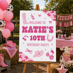 Cowgirl Birthday Sign - Pink Icons Personalised Foamex Board