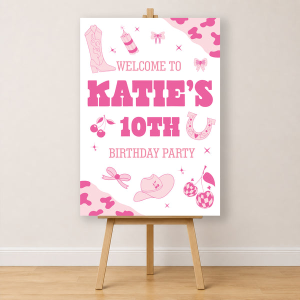 Cowgirl Birthday Sign - Pink Icons Personalised Foamex Board