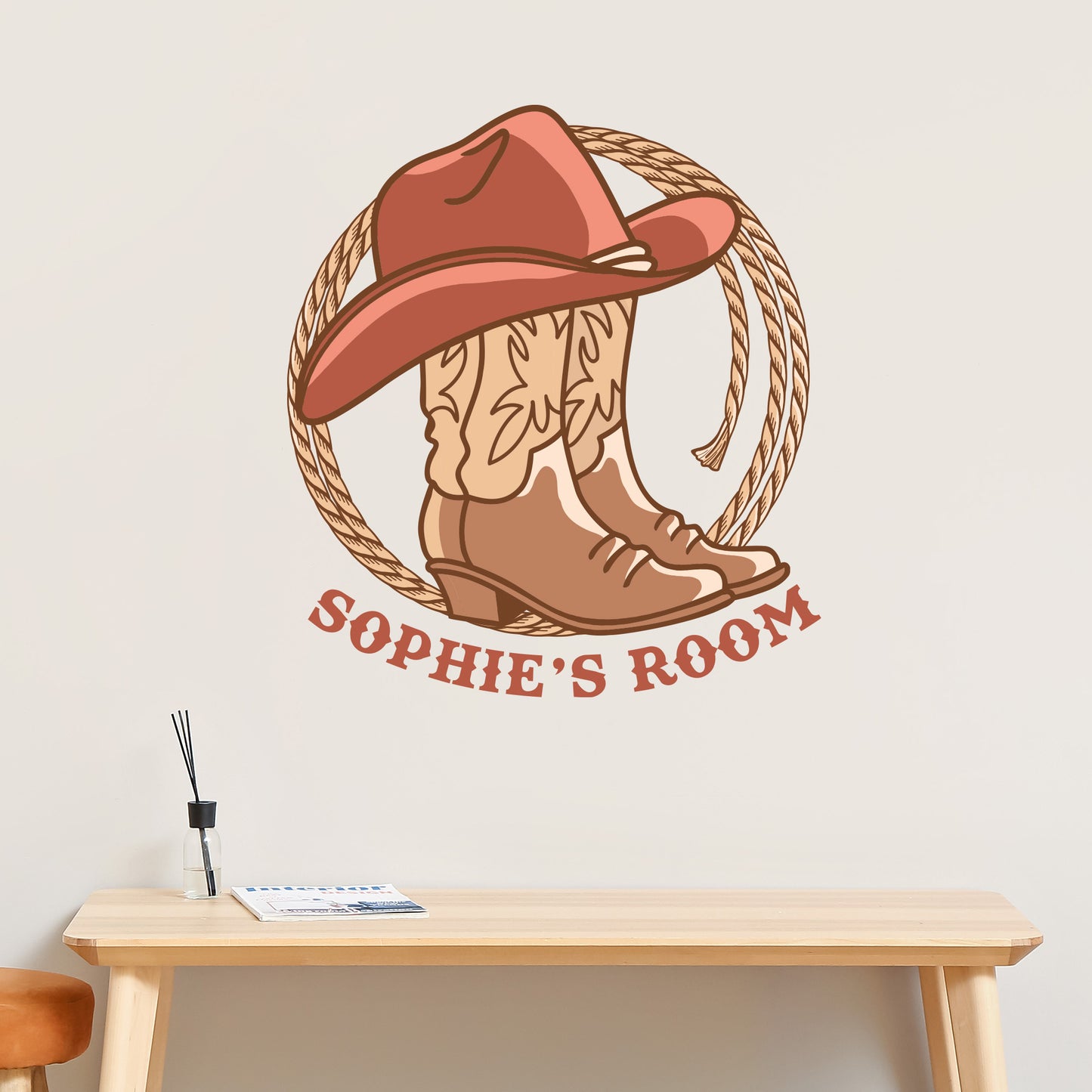 Cowgirl Wall Sticker - Cowboy Hat And Boots Personalised Wall Art