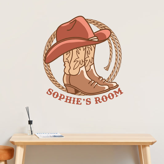 Cowgirl Wall Sticker - Cowboy Hat And Boots Personalised Wall Art
