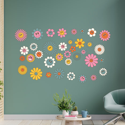 Daisy Wall Sticker - Happy Daisy Faces Decal Set Wall Art