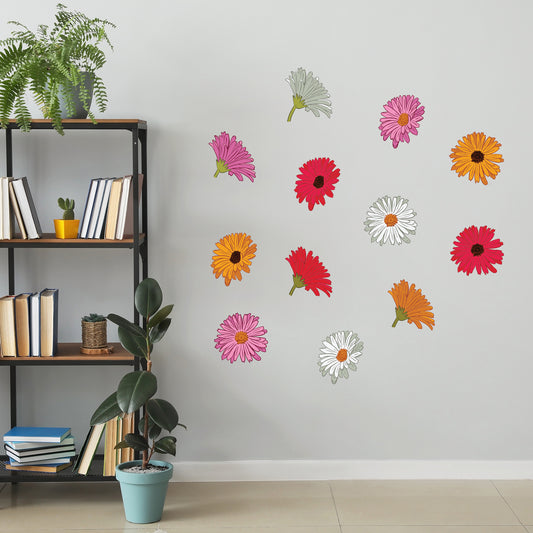 Daisy Wall Sticker - Four Daisy Colours Decal Set Wall Art