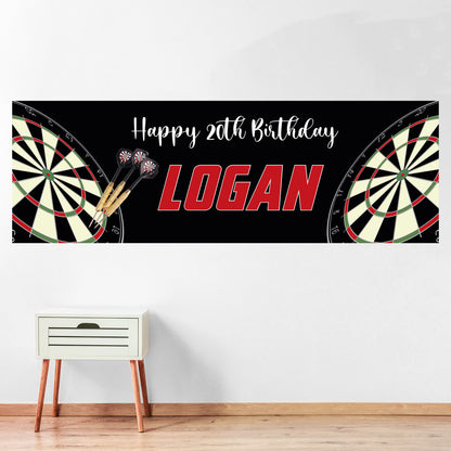 Darts Birthday - Black Dartboard Personalised Banner Wall Sticker