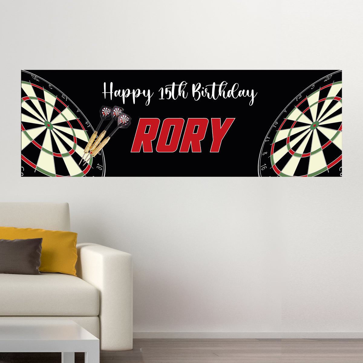 Darts Birthday - Black Dartboard Personalised Banner Wall Sticker