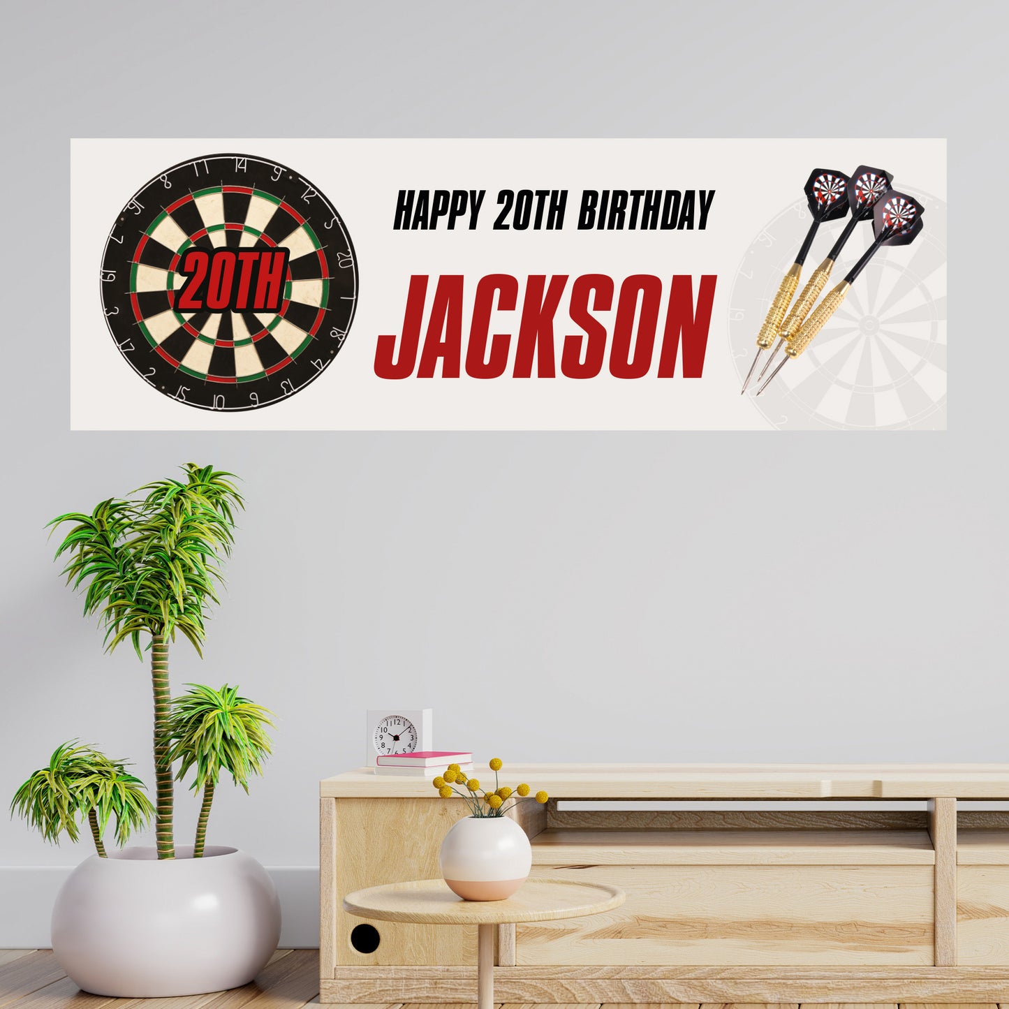 Darts Birthday - Dartboard 3 Darts Personalised Banner Wall Sticker