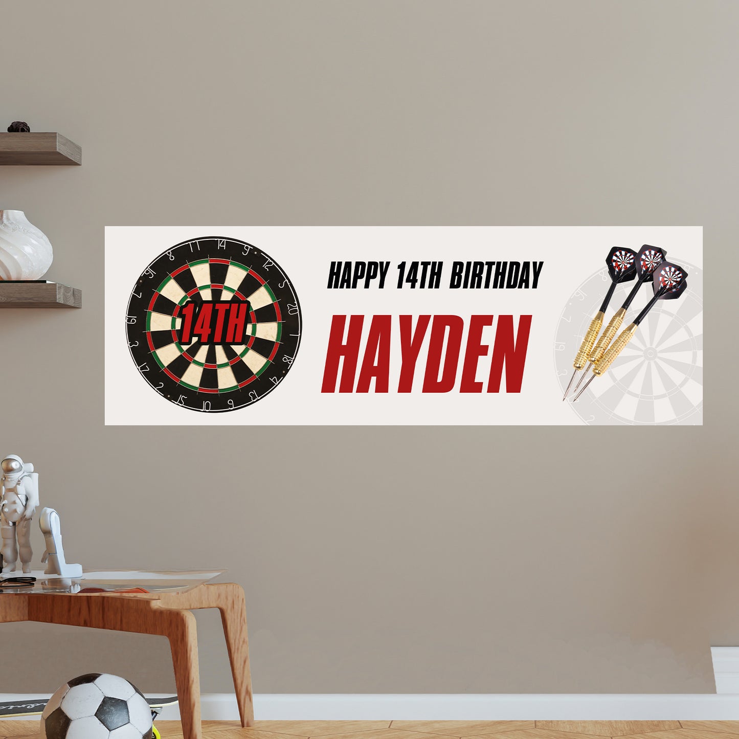 Darts Birthday - Dartboard 3 Darts Personalised Banner Wall Sticker