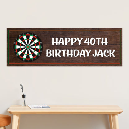 Darts Birthday - Wood Dartboard Personalised Banner Wall Sticker