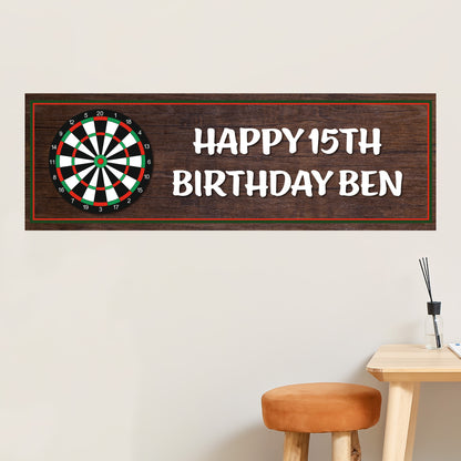Darts Birthday - Wood Dartboard Personalised Banner Wall Sticker