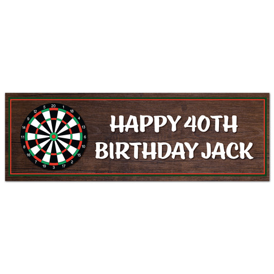 Darts Birthday - Wood Dartboard Personalised Banner Wall Sticker