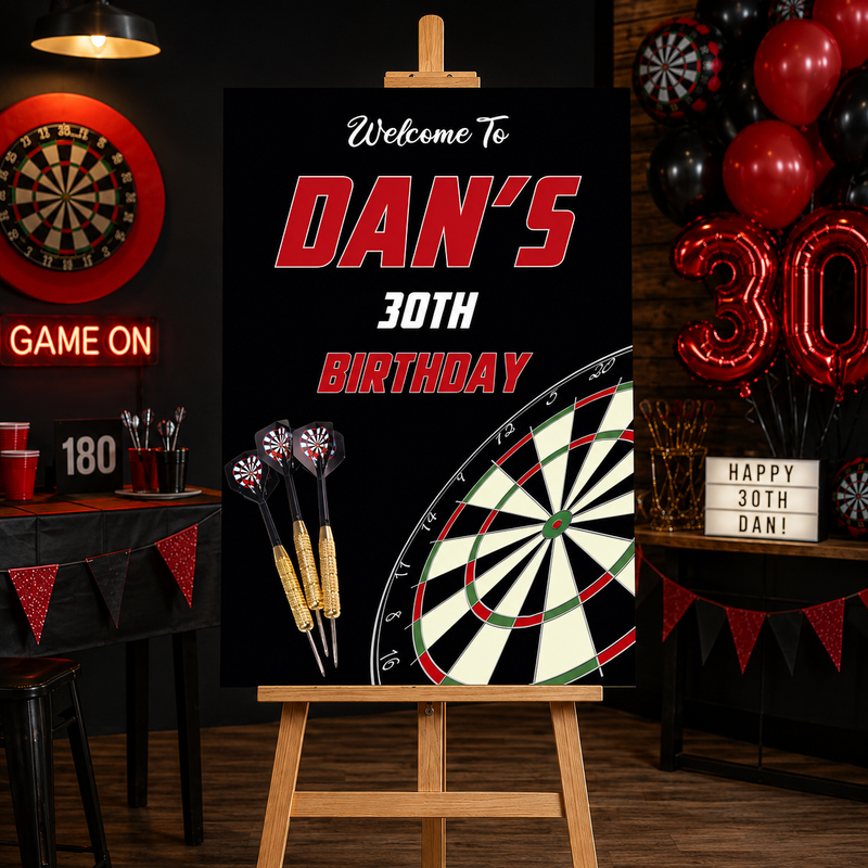 Darts Birthday Sign - Black Dartboard Personalised Foamex Board