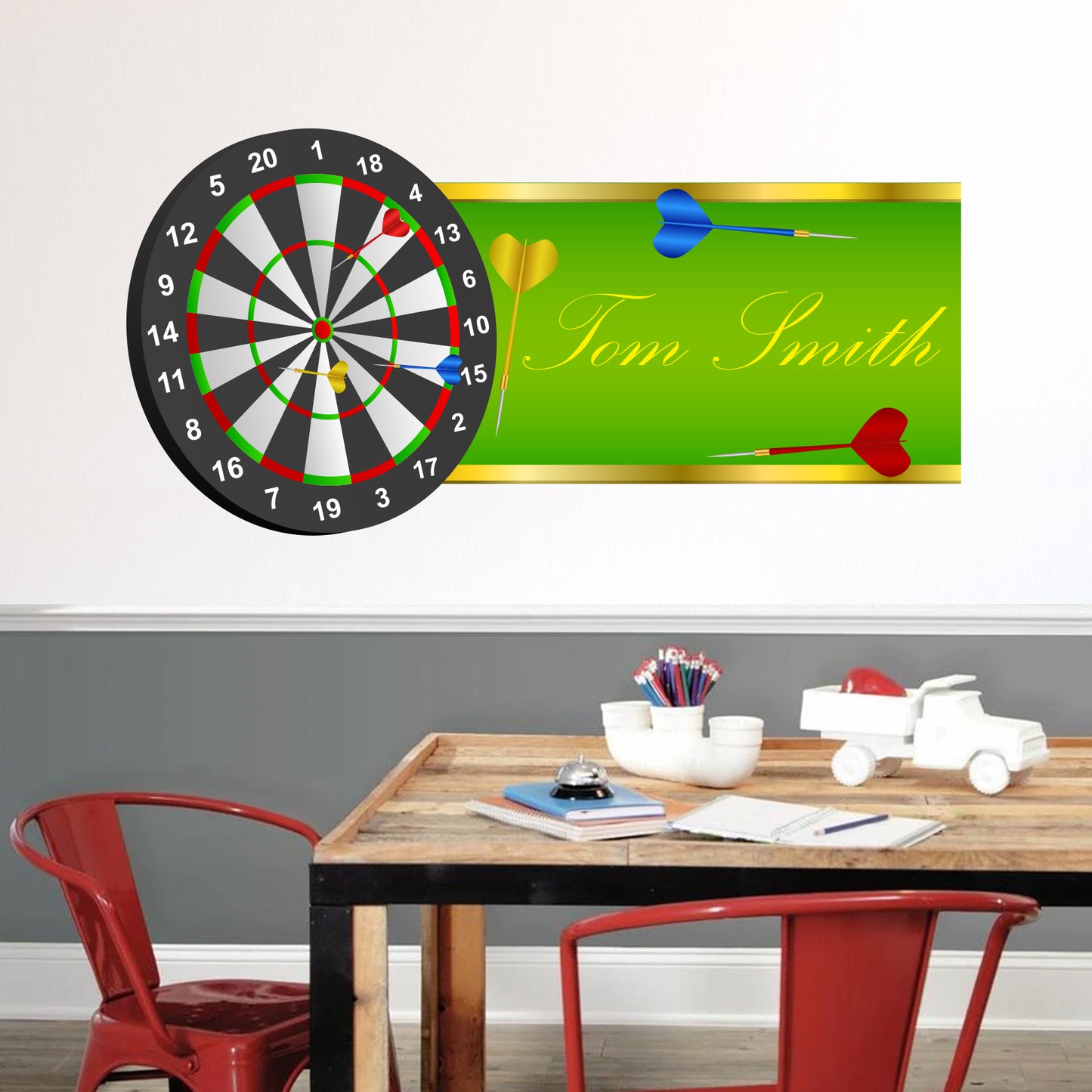 Darts Wall Sticker - Dart Board Personalised Name Decal Wall Art