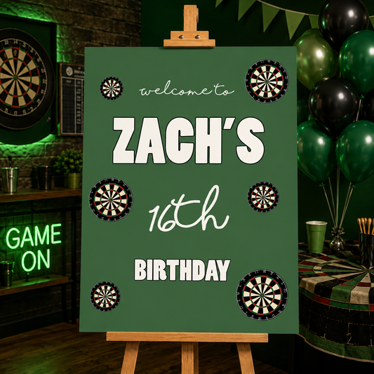 Darts Birthday Sign - Green Dartboard Personalised Foamex Board