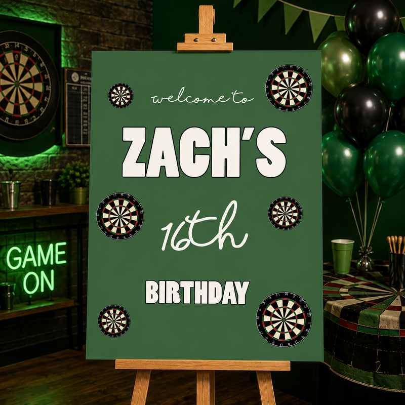 Darts Birthday Sign - Green Dartboard Personalised Foamex Board