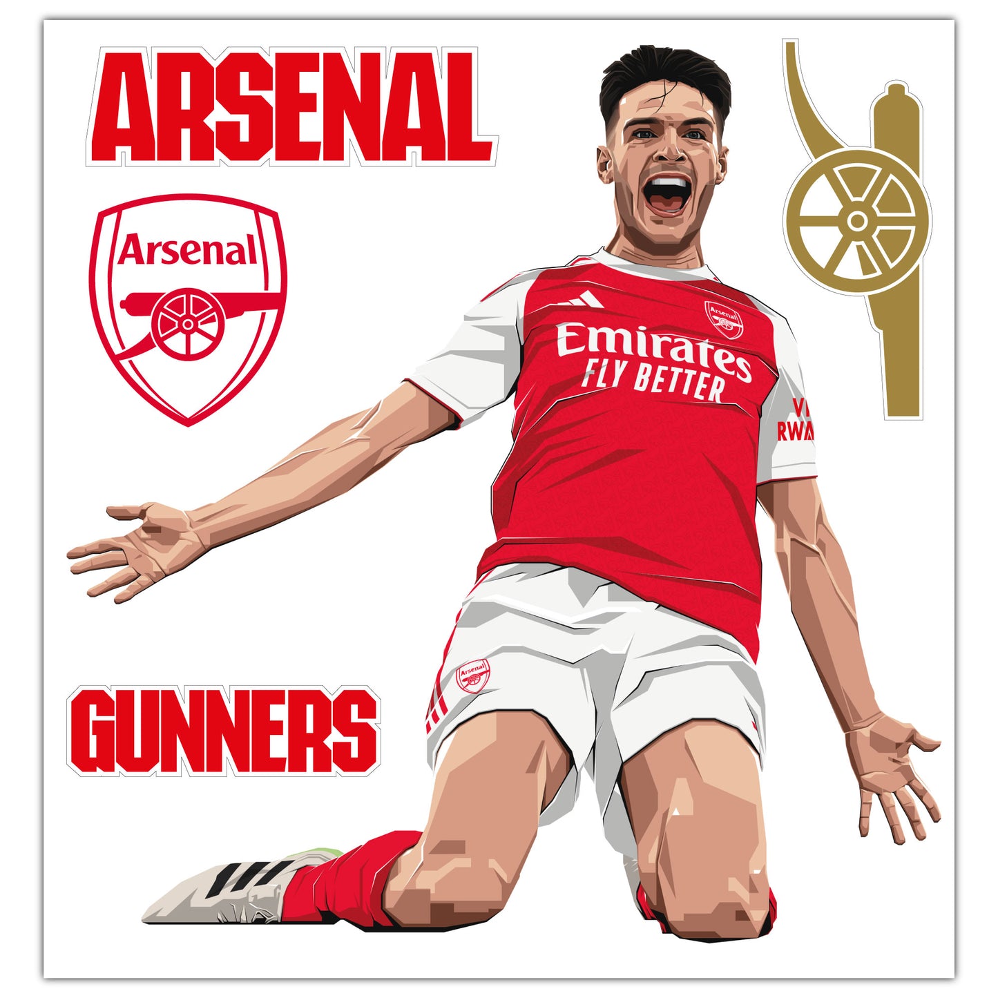 Arsenal FC Wall Sticker - Declan Rice 25-26 Illustration + AFC Decals