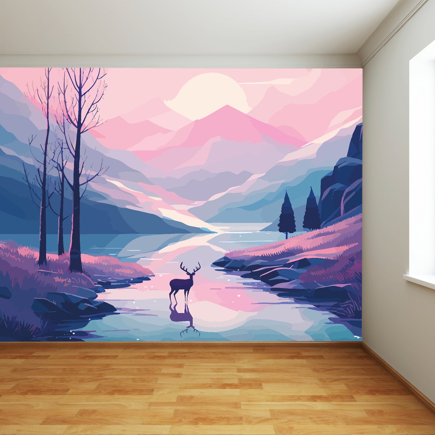 Deer In The Valley Full Wall Mural