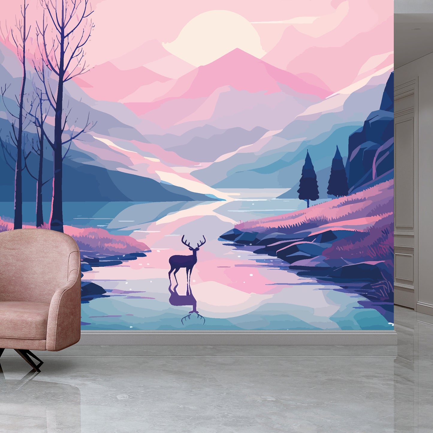 Deer In The Valley Full Wall Mural