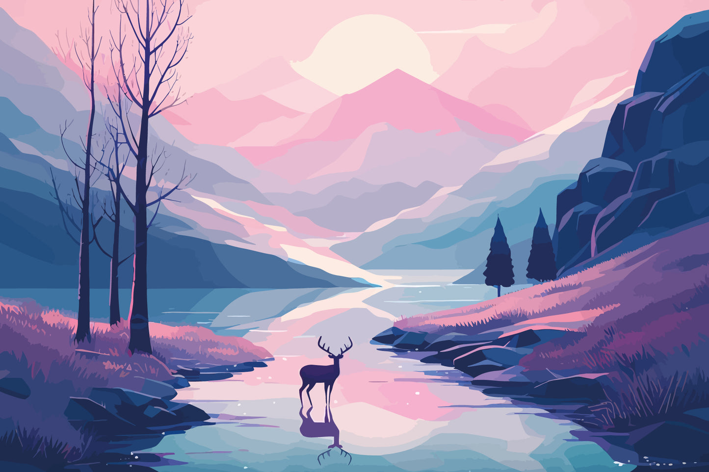 Deer In The Valley Full Wall Mural