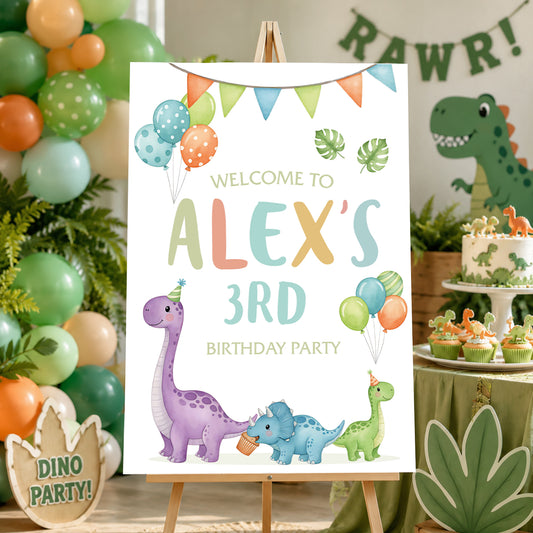 Dinosaur Birthday Sign - Colourful Watercolour Personalised Foamex Board