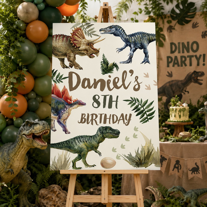 Dinosaur Birthday Sign - Watercolour Jurassic Personalised Foamex Board
