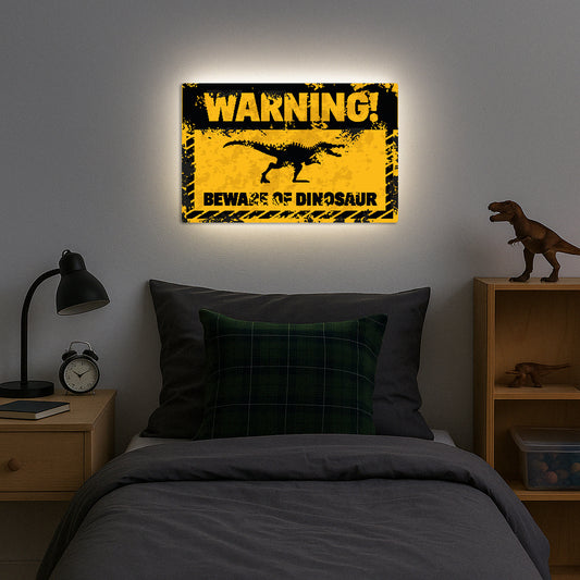 Dinosaur Warning Sign LED Backlit Wallpop