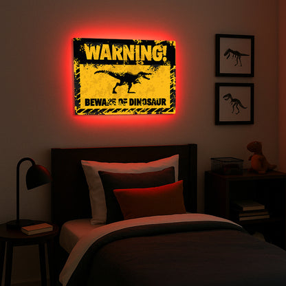 Dinosaur Warning Sign LED Backlit Wallpop