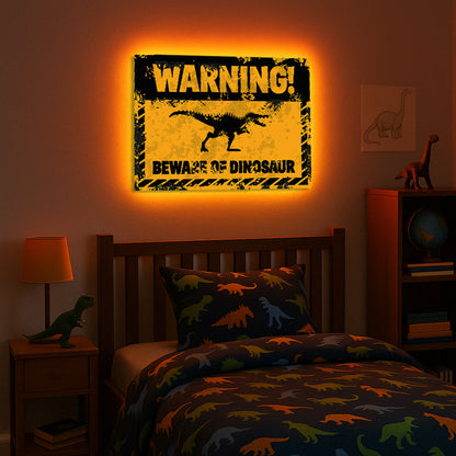 Dinosaur Warning Sign LED Backlit Wallpop