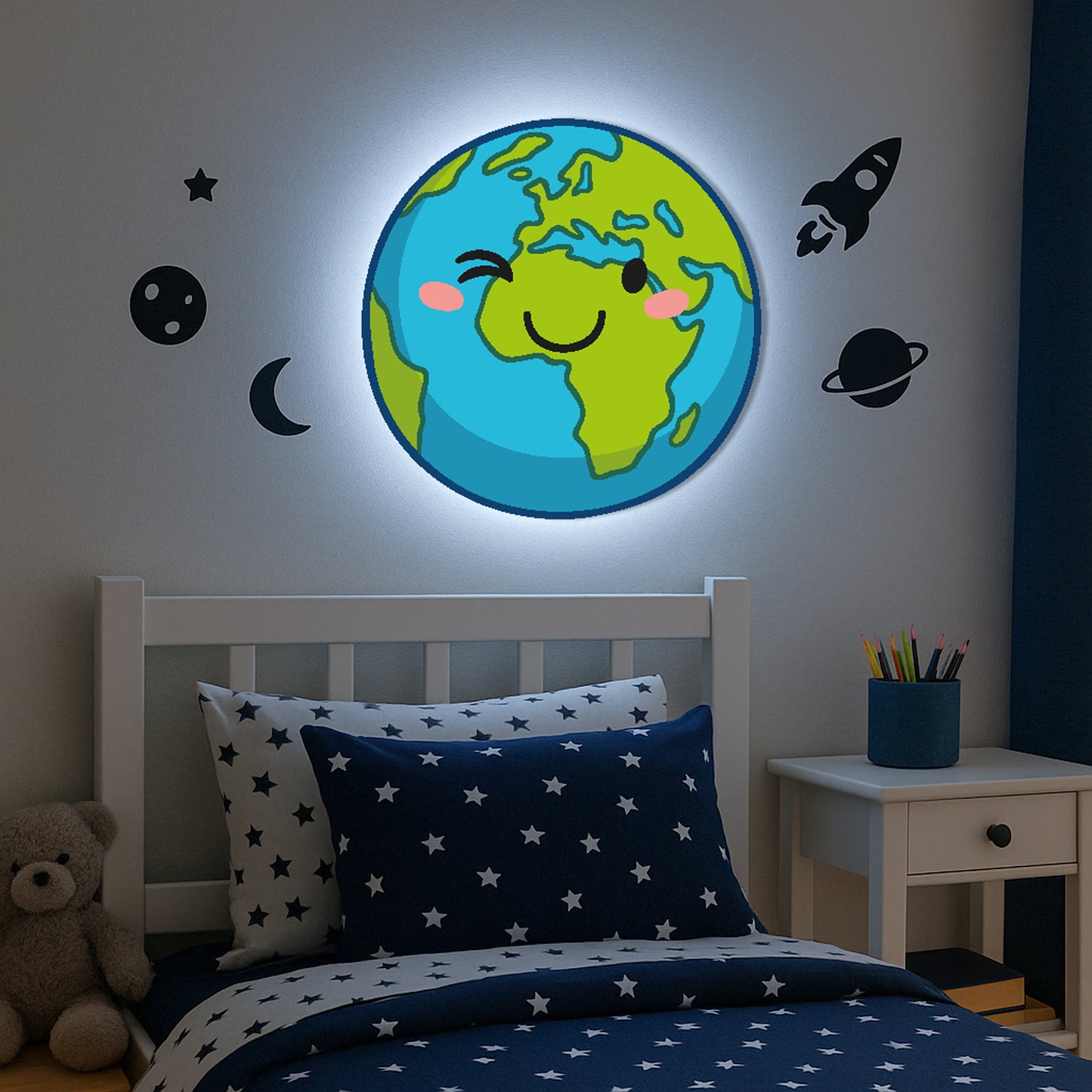 Earth With Smile LED Backlit Wallpop