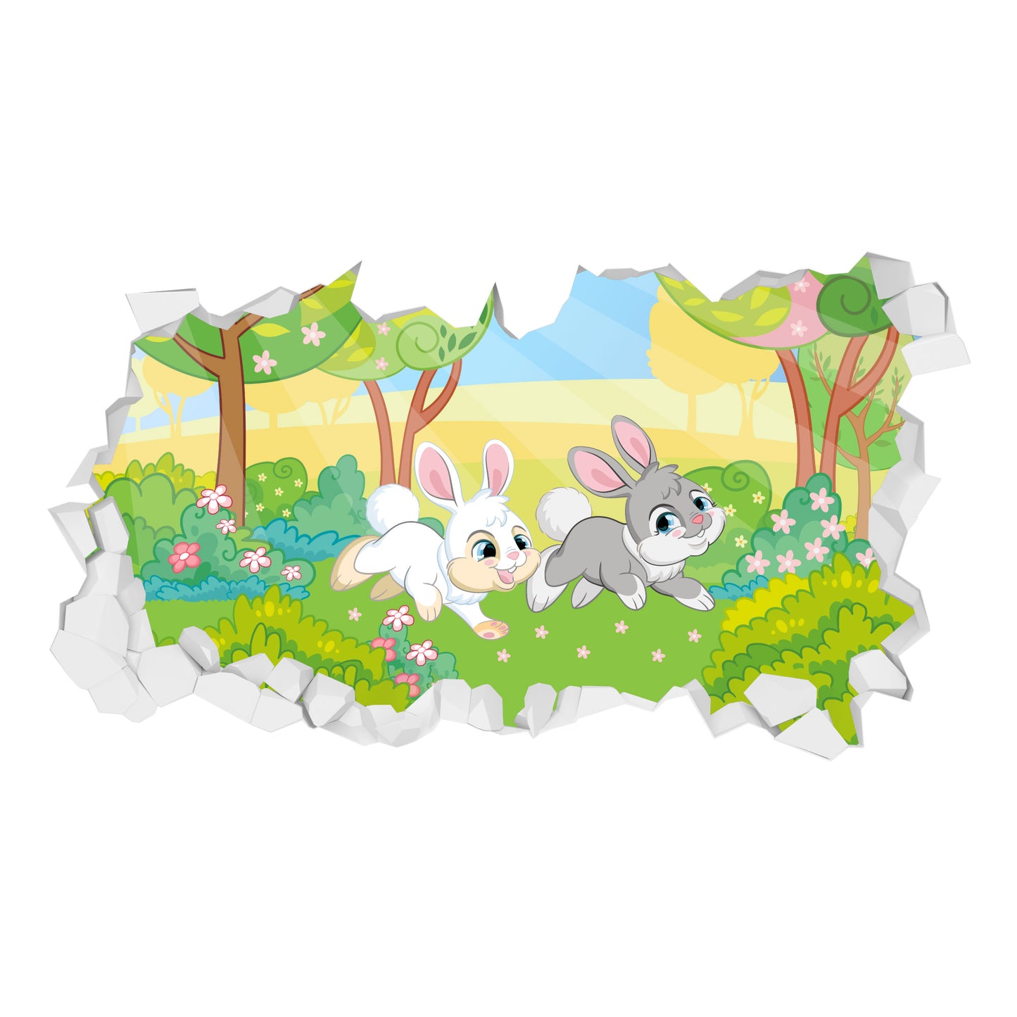 Easter Wall Sticker - Cartoon Rabbits Broken Wall Art Decal