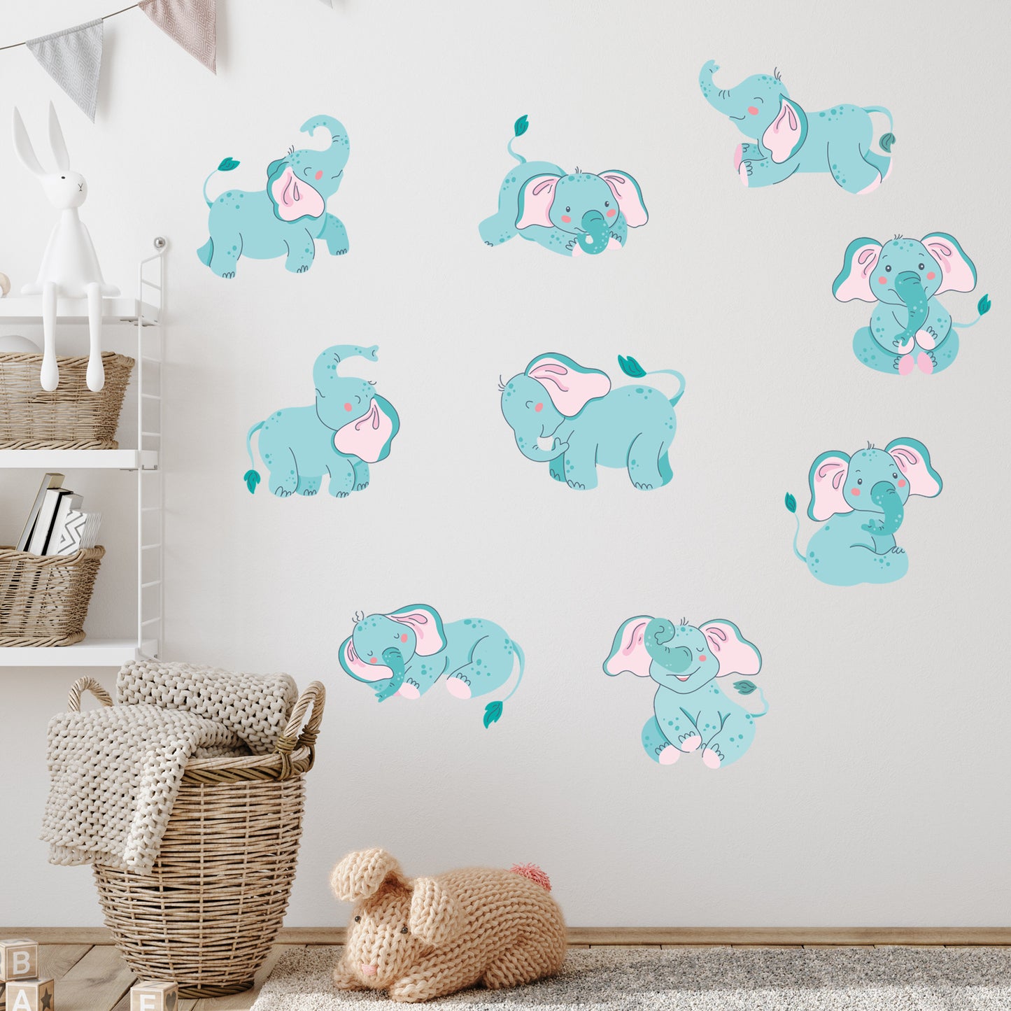 Elephant Wall Sticker - Blue Elephant's Decal Set Wall Sticker