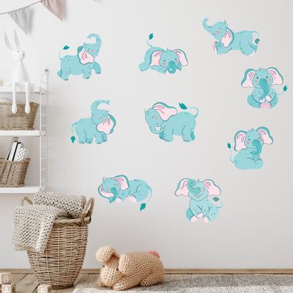 Elephant Wall Sticker - Blue Elephant's Decal Set Wall Sticker