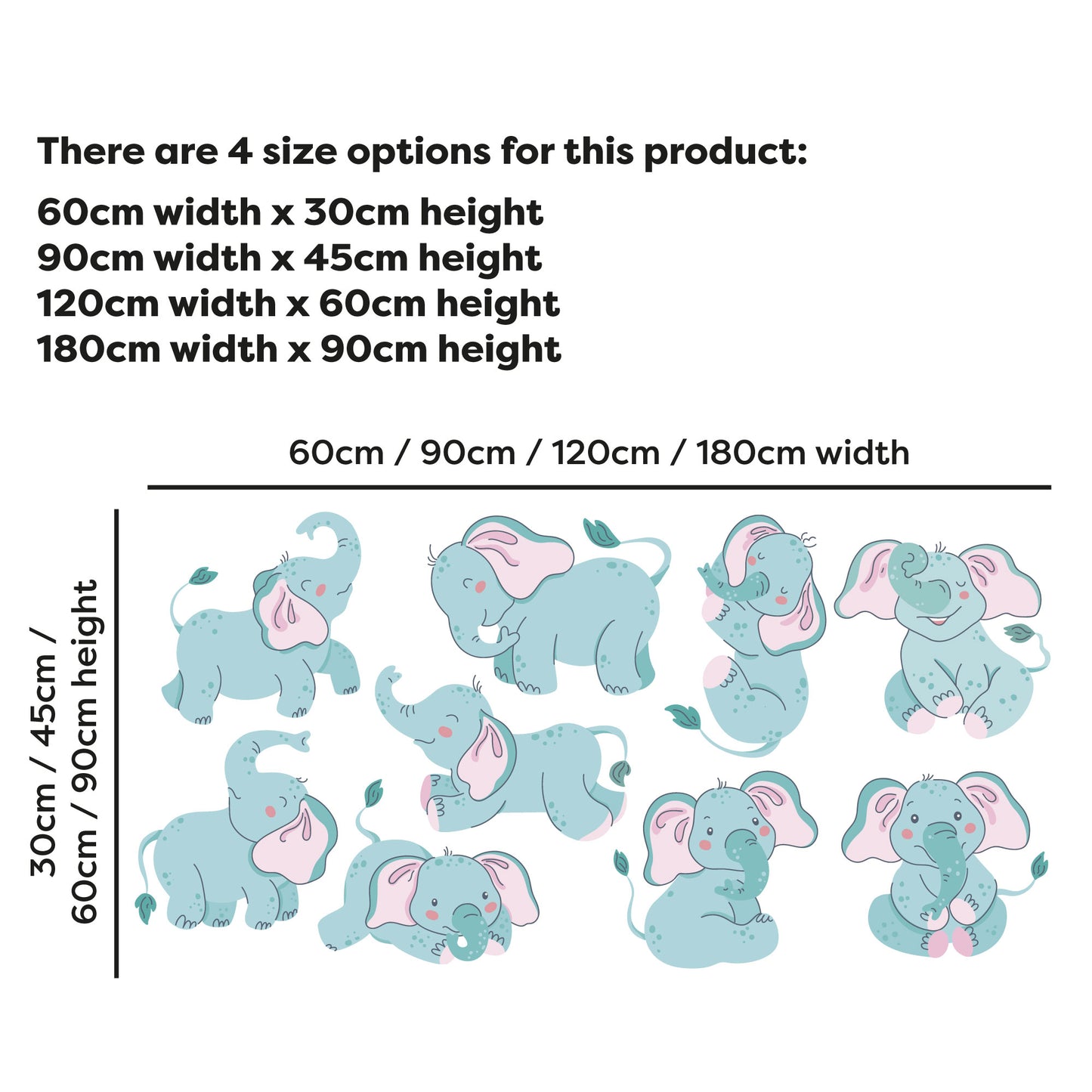 Elephant Wall Sticker - Blue Elephant's Decal Set Wall Sticker