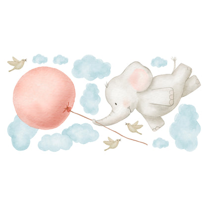 Watercolour Jungle Animal Wall Sticker - Elephant and Balloon Decal Wall Art