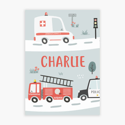 Emergency Services Print - Responder Vehicles Personalised Poster Wall Art