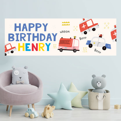 Emergency Services Birthday - Beep Beep Rescue Team Personalised Name Banner Wall Sticker