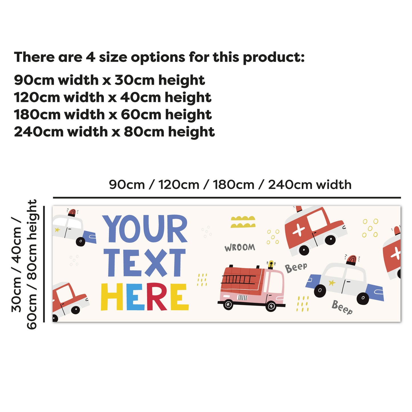 Emergency Services Birthday - Beep Beep Rescue Team Personalised Name Banner Wall Sticker