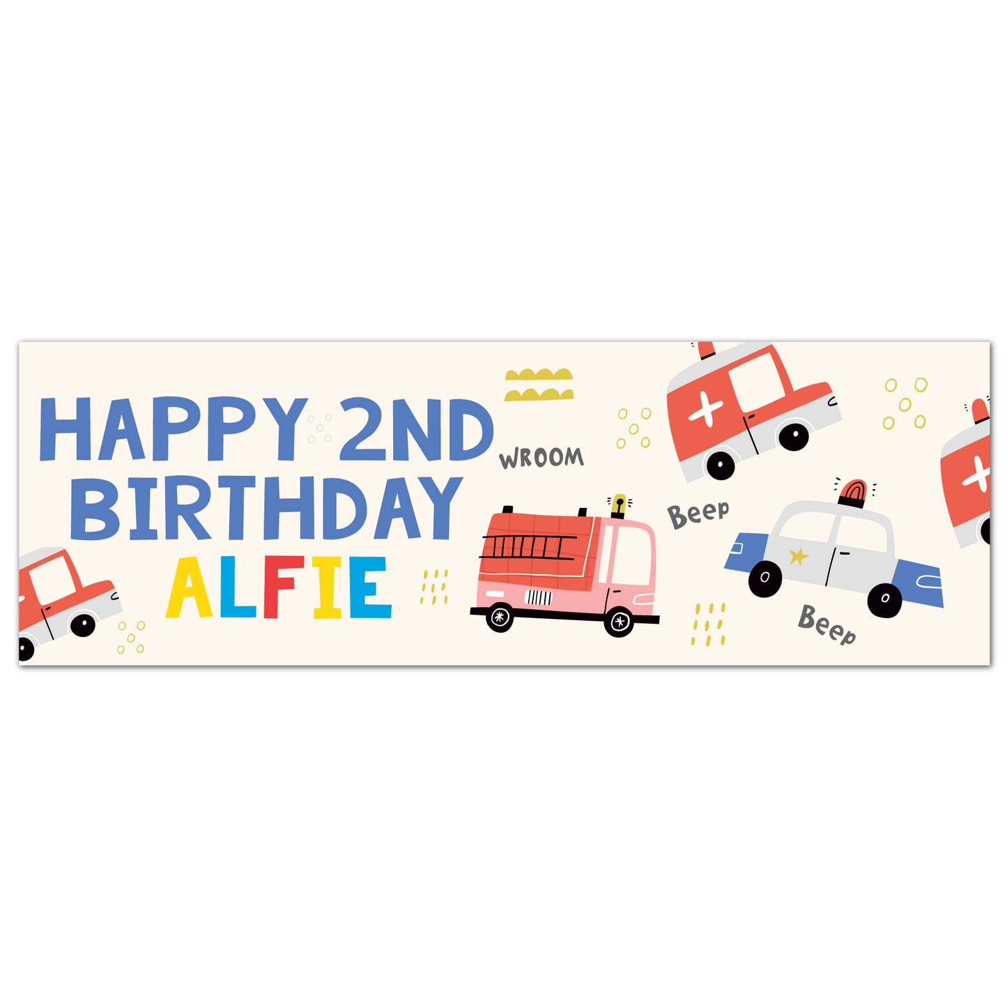 Emergency Services Birthday - Beep Beep Rescue Team Personalised Name Banner Wall Sticker
