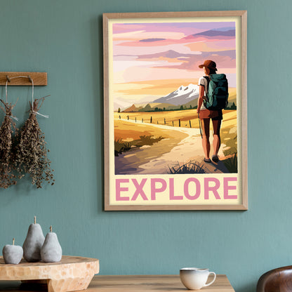 Walking Wall Art Print - Explore Hiking Poster