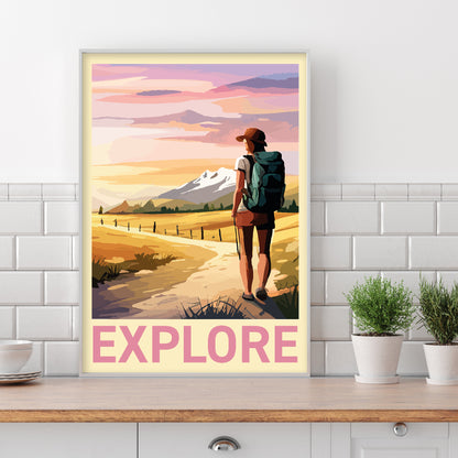 Walking Wall Art Print - Explore Hiking Poster
