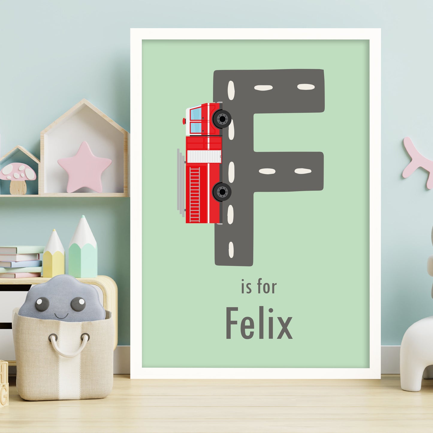 Emergency Services Print - Fire Engine Letter And Name Personalised Poster Wall Art
