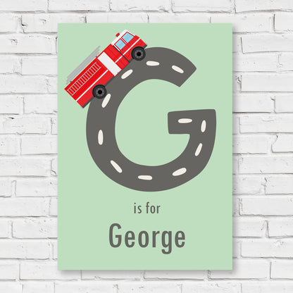 Emergency Services Print - Fire Engine Letter And Name Personalised Poster Wall Art